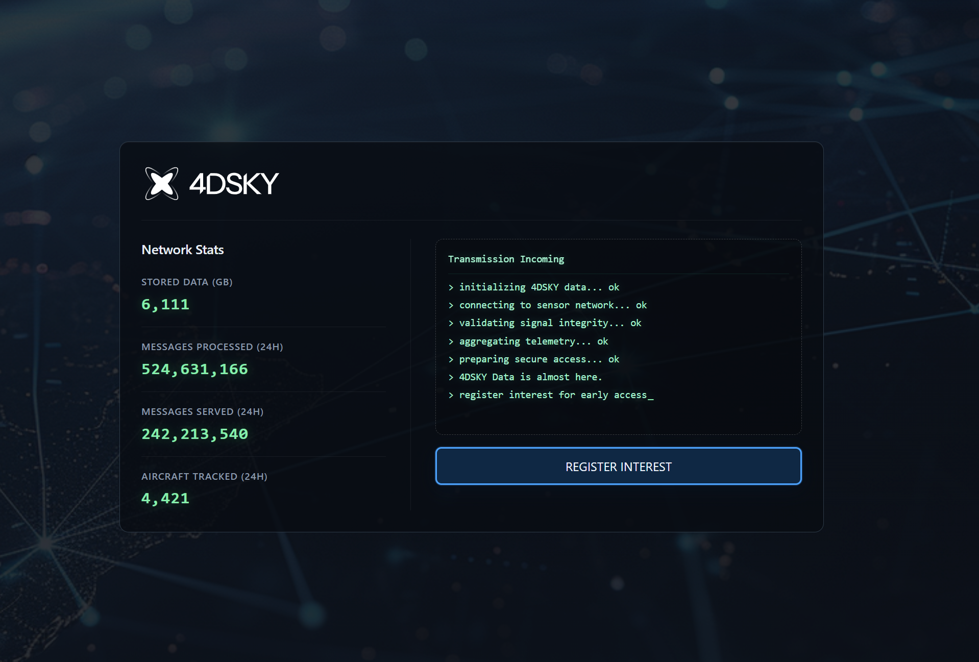 4DSKY Cloud API interface showing live network activity
