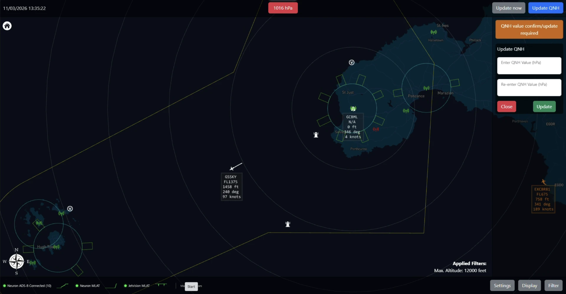 OpenFID flight information display showing local aircraft activity
